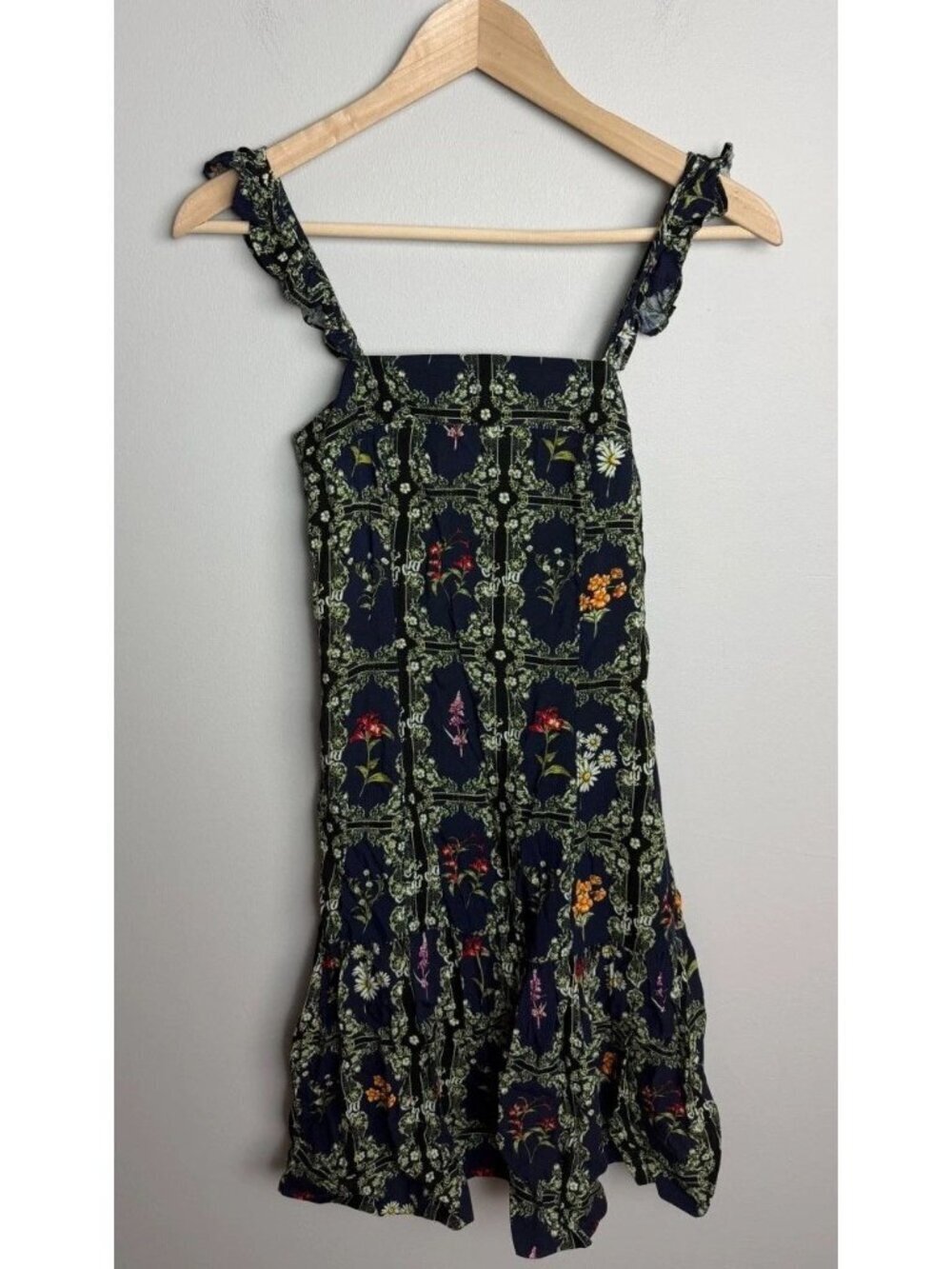 Agua Bendita x Target Floral Ruffle Strap Mini Dress Navy Rayon Size XS Womenโs